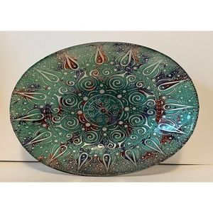Turkish Topkapi Collection Large 12x9" Art Glass Oval Bowl Reverse Enamel*RARE